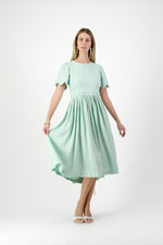 Mint Whisper Scallop Open Back Dress — Pistachio with Oatmeal Tie