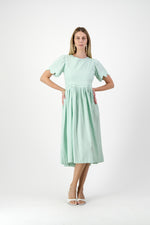 Mint Whisper Scallop Open Back Dress — Pistachio with Oatmeal Tie