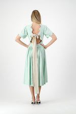 Mint Whisper Scallop Open Back Dress — Pistachio with Oatmeal Tie
