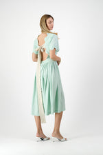Mint Whisper Scallop Open Back Dress — Pistachio with Oatmeal Tie