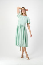 Mint Whisper Scallop Open Back Dress — Pistachio with Oatmeal Tie