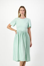Mint Whisper Scallop Open Back Dress — Pistachio with Oatmeal Tie