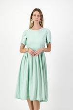 Mint Whisper Scallop Open Back Dress — Pistachio with Oatmeal Tie