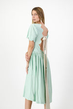 Mint Whisper Scallop Open Back Dress — Pistachio with Oatmeal Tie