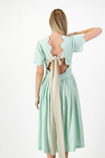 Mint Whisper Scallop Open Back Dress — Pistachio with Oatmeal Tie