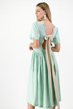 Mint Whisper Scallop Open Back Dress — Pistachio with Oatmeal Tie