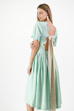 Mint Whisper Scallop Open Back Dress — Pistachio with Oatmeal Tie