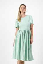 Mint Whisper Scallop Open Back Dress — Pistachio with Oatmeal Tie