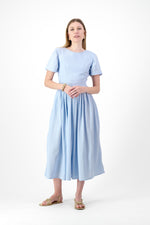 Blue Haze Closed Back Dress — Cool Blue with Oatmeal Tie