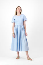 Blue Haze Closed Back Dress — Cool Blue with Oatmeal Tie