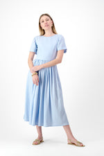 Blue Haze Closed Back Dress — Cool Blue with Oatmeal Tie