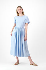 Blue Haze Closed Back Dress — Cool Blue with Oatmeal Tie