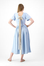 Blue Haze Closed Back Dress — Cool Blue with Oatmeal Tie