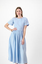 Blue Haze Closed Back Dress — Cool Blue with Oatmeal Tie