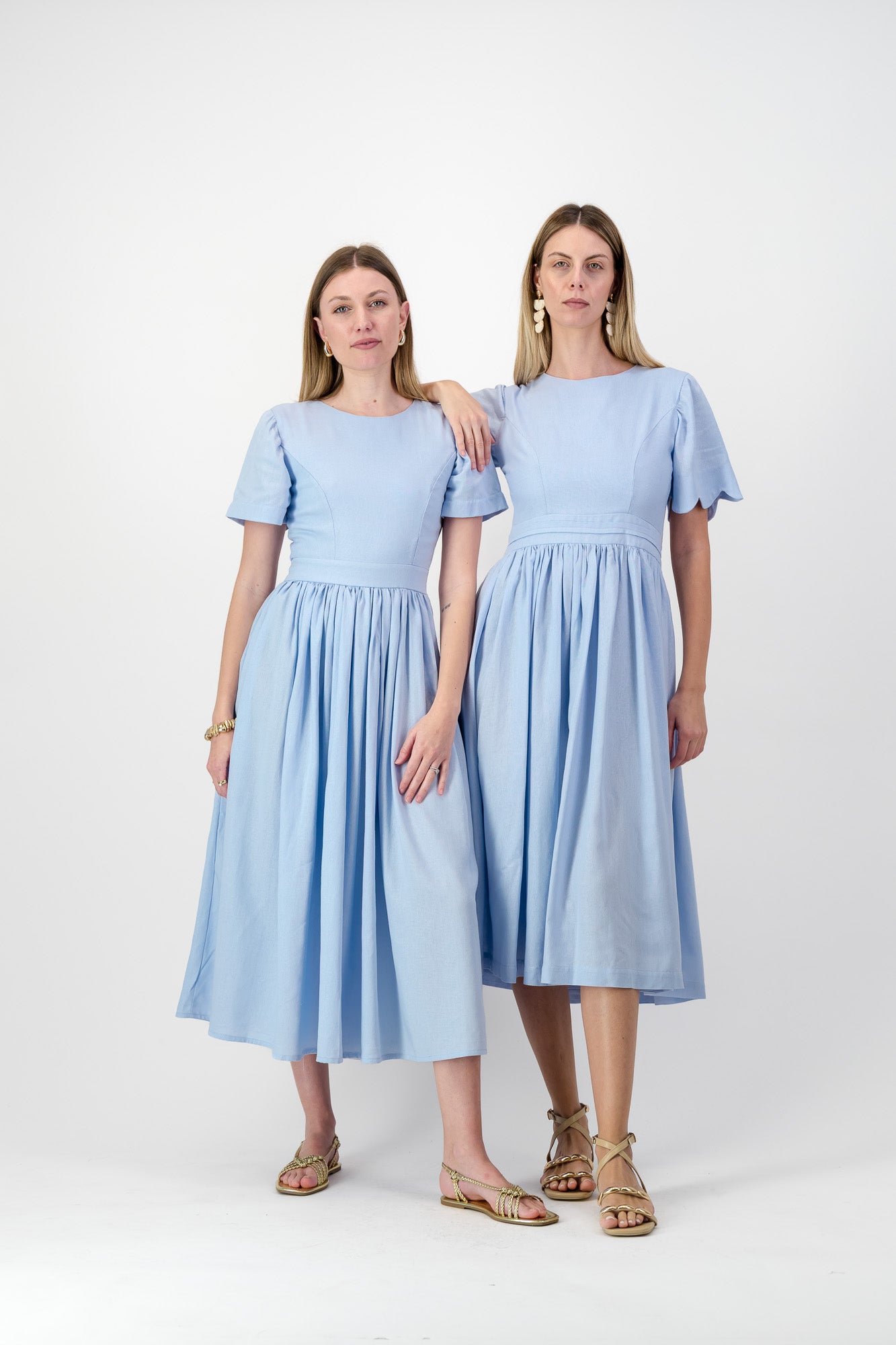 Blue Haze Closed Back Dress — Cool Blue with Oatmeal Tie