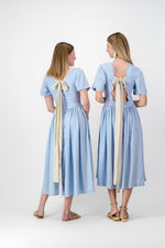 Blue Haze Closed Back Dress — Cool Blue with Oatmeal Tie