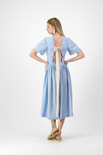 Sky Drift Open Back Scallop Dress — Cool Blue with Oatmeal Tie