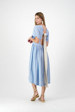 Sky Drift Open Back Scallop Dress — Cool Blue with Oatmeal Tie