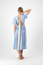 Sky Drift Open Back Scallop Dress — Cool Blue with Oatmeal Tie