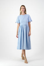 Sky Drift Open Back Scallop Dress — Cool Blue with Oatmeal Tie