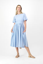 Sky Drift Open Back Scallop Dress — Cool Blue with Oatmeal Tie