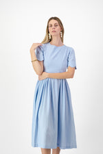 Sky Drift Open Back Scallop Dress — Cool Blue with Oatmeal Tie
