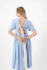 Sky Drift Open Back Scallop Dress — Cool Blue with Oatmeal Tie