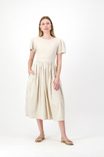 PRE-ORDER Dawn Light Closed Back Dress — Oatmeal with Black Tie