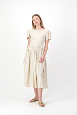 PRE-ORDER Dawn Light Closed Back Dress — Oatmeal with Black Tie