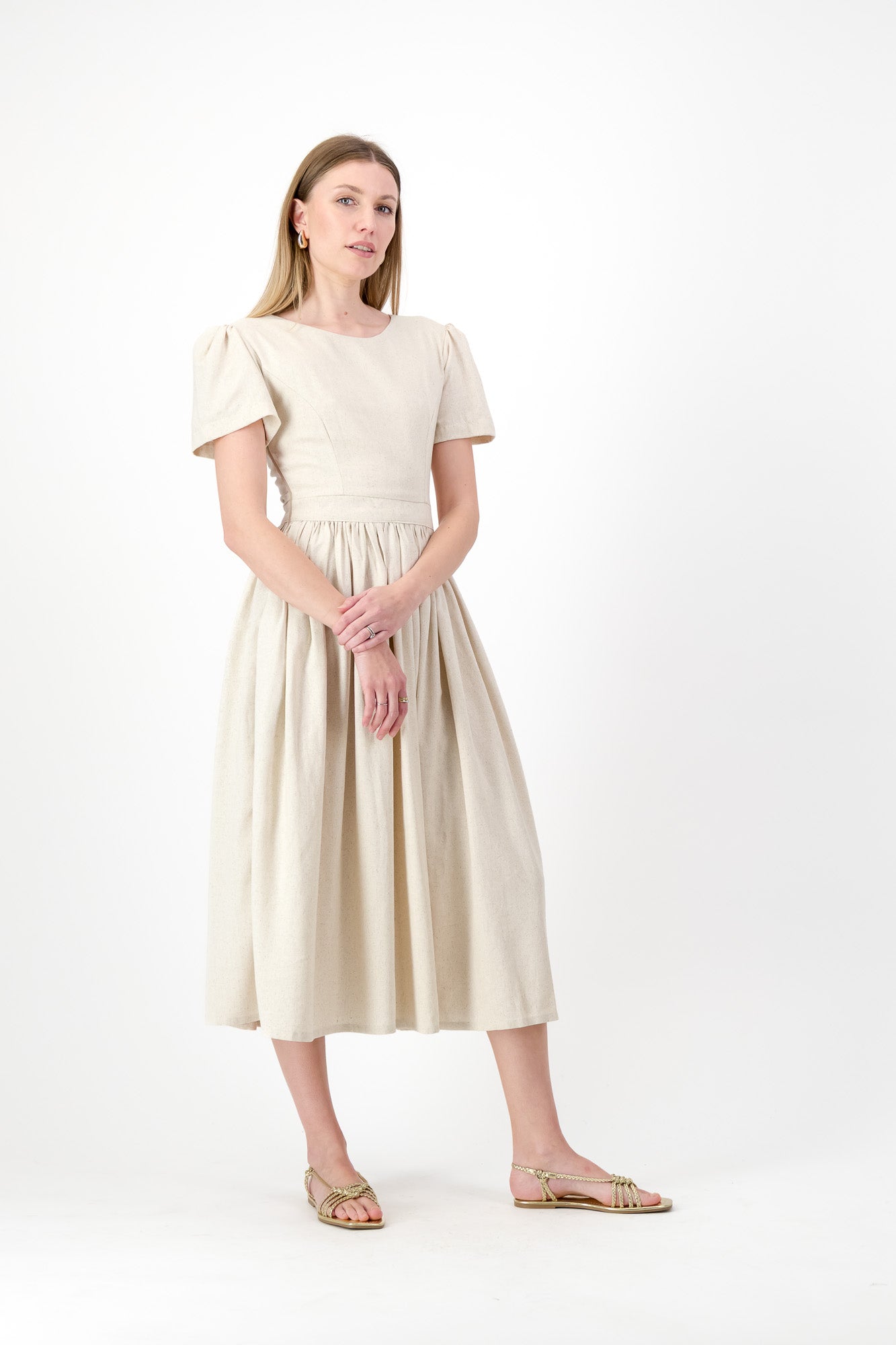 PRE-ORDER Dawn Light Closed Back Dress — Oatmeal with Black Tie