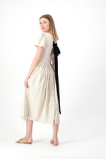 PRE-ORDER Dawn Light Closed Back Dress — Oatmeal with Black Tie