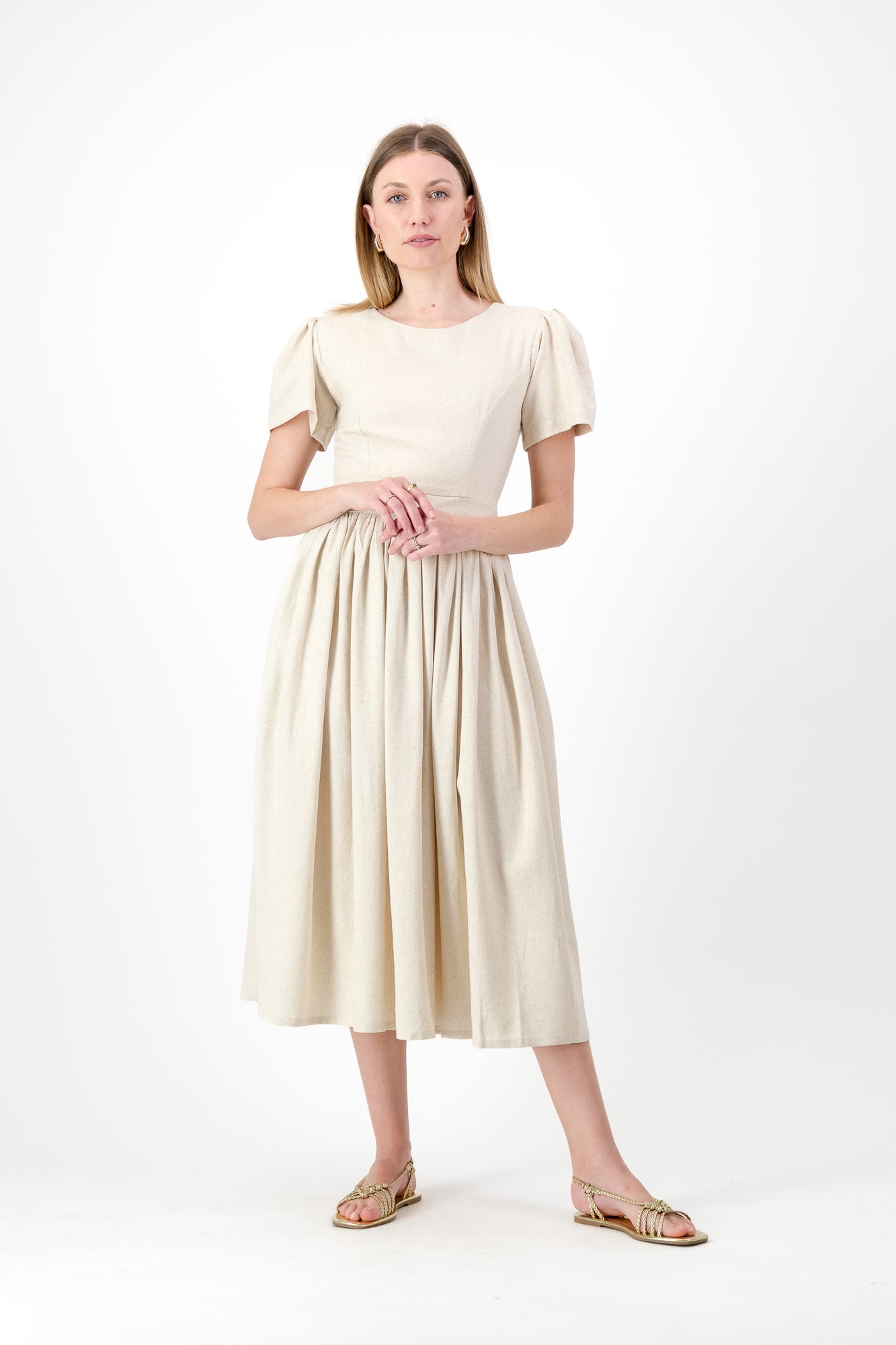 PRE-ORDER Dawn Light Closed Back Dress — Oatmeal with Black Tie