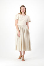 PRE-ORDER Dawn Light Closed Back Dress — Oatmeal with Black Tie