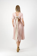 Peach Wisp Scallop Open Back Dress — Blush Peach with Oatmeal Tie
