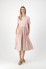 Peach Wisp Scallop Open Back Dress — Blush Peach with Oatmeal Tie