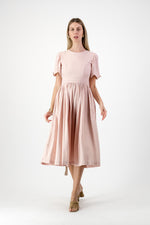 Peach Wisp Scallop Open Back Dress — Blush Peach with Oatmeal Tie