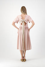 Peach Wisp Scallop Open Back Dress — Blush Peach with Oatmeal Tie