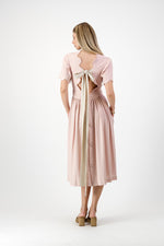 Peach Wisp Scallop Open Back Dress — Blush Peach with Oatmeal Tie