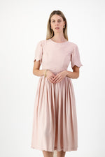 Peach Wisp Scallop Open Back Dress — Blush Peach with Oatmeal Tie