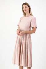 Peach Wisp Scallop Open Back Dress — Blush Peach with Oatmeal Tie
