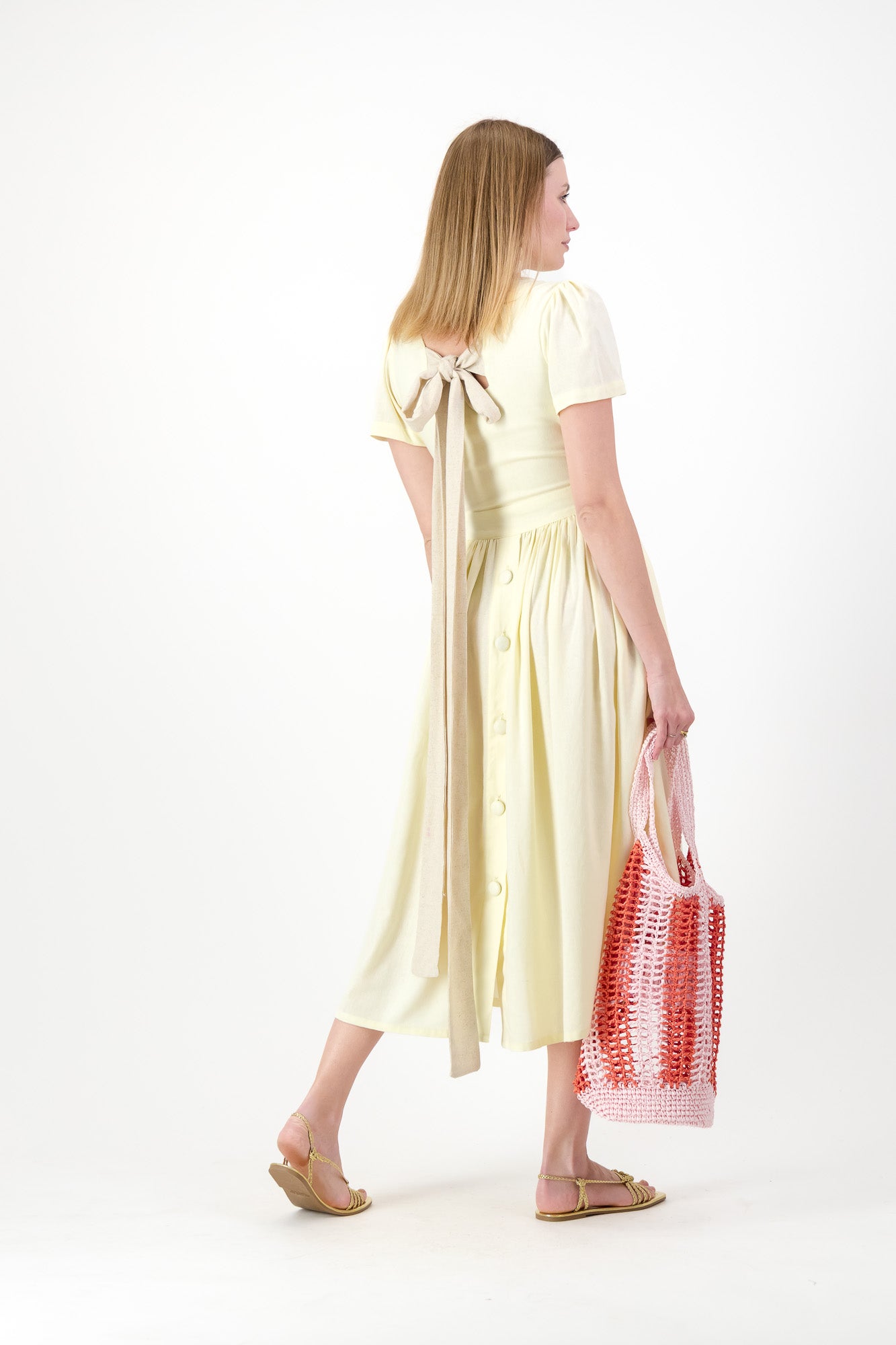 Daylight Bloom Closed Back Dress — Butter Yellow with Oatmeal Tie