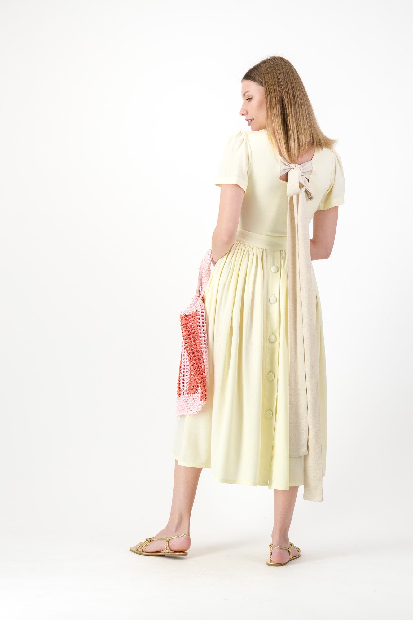 Daylight Bloom Closed Back Dress — Butter Yellow with Oatmeal Tie