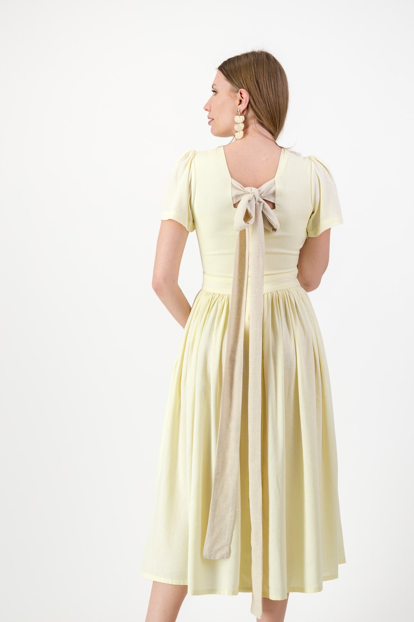 Daylight Bloom Closed Back Dress — Butter Yellow with Oatmeal Tie