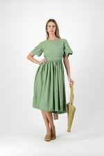 Wild Olive Open Back Scallop Dress — Olive Green with Oatmeal Tie