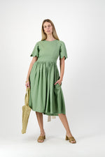 Wild Olive Open Back Scallop Dress — Olive Green with Oatmeal Tie
