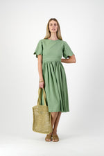 Wild Olive Open Back Scallop Dress — Olive Green with Oatmeal Tie