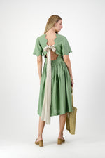 Wild Olive Open Back Scallop Dress — Olive Green with Oatmeal Tie