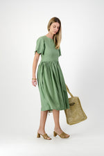 Wild Olive Open Back Scallop Dress — Olive Green with Oatmeal Tie