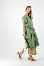Wild Olive Open Back Scallop Dress — Olive Green with Oatmeal Tie