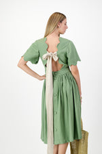 Wild Olive Open Back Scallop Dress — Olive Green with Oatmeal Tie